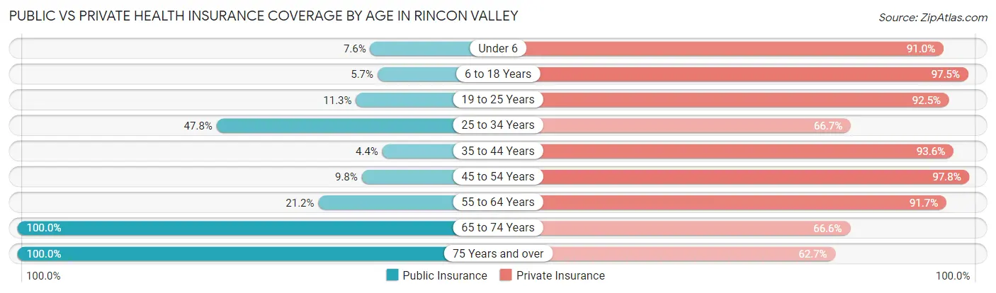 Public vs Private Health Insurance Coverage by Age in Rincon Valley