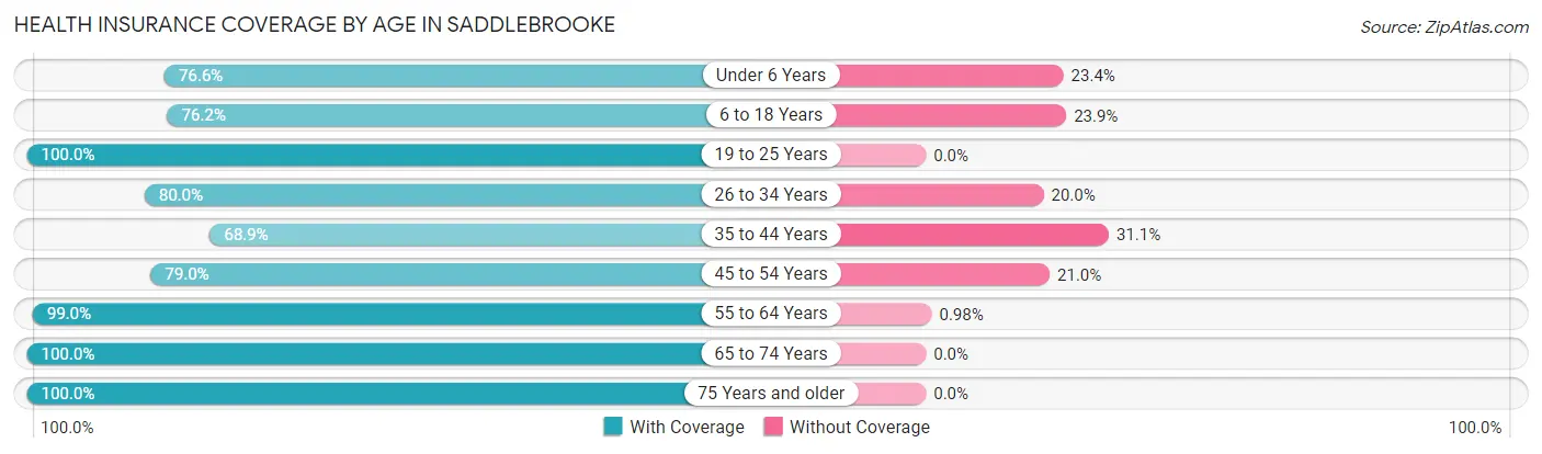 Health Insurance Coverage by Age in Saddlebrooke