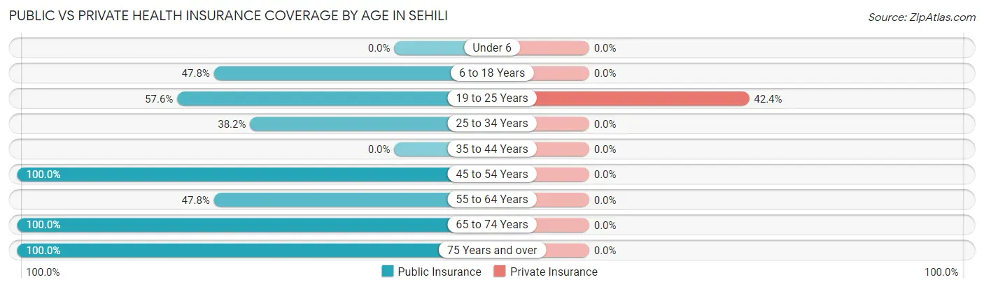 Public vs Private Health Insurance Coverage by Age in Sehili