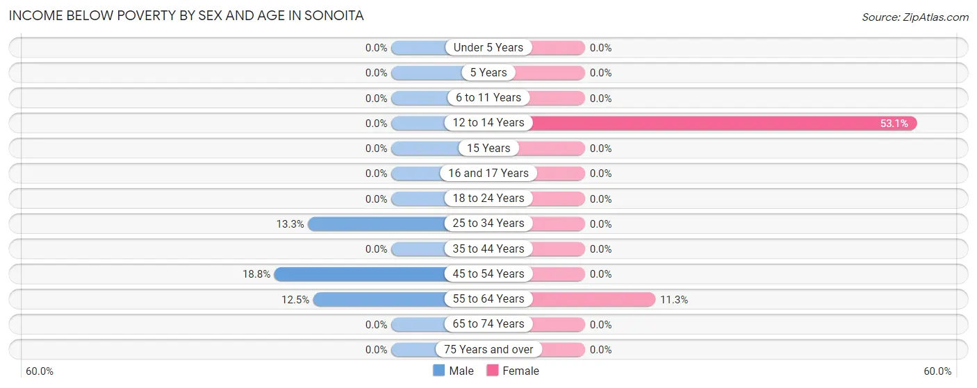 Income Below Poverty by Sex and Age in Sonoita
