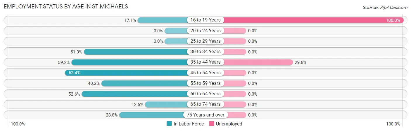Employment Status by Age in St Michaels