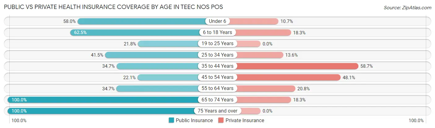 Public vs Private Health Insurance Coverage by Age in Teec Nos Pos