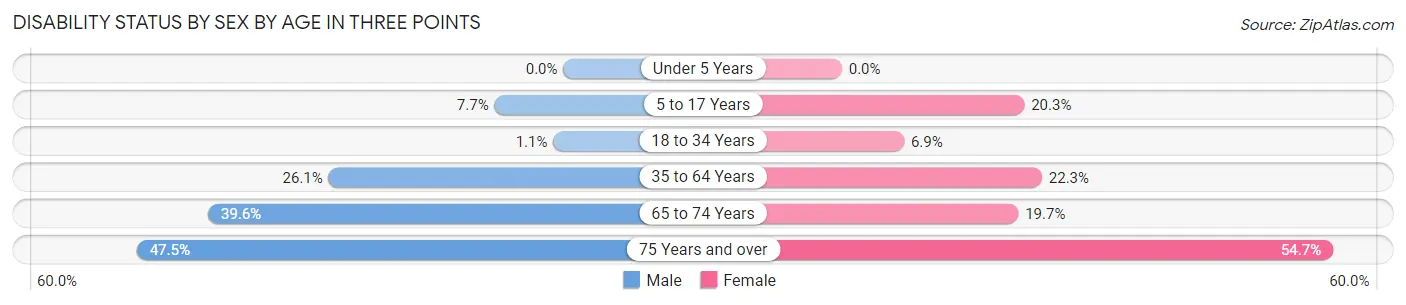 Disability Status by Sex by Age in Three Points