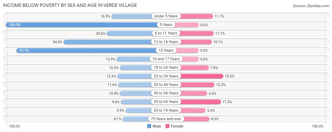 Income Below Poverty by Sex and Age in Verde Village