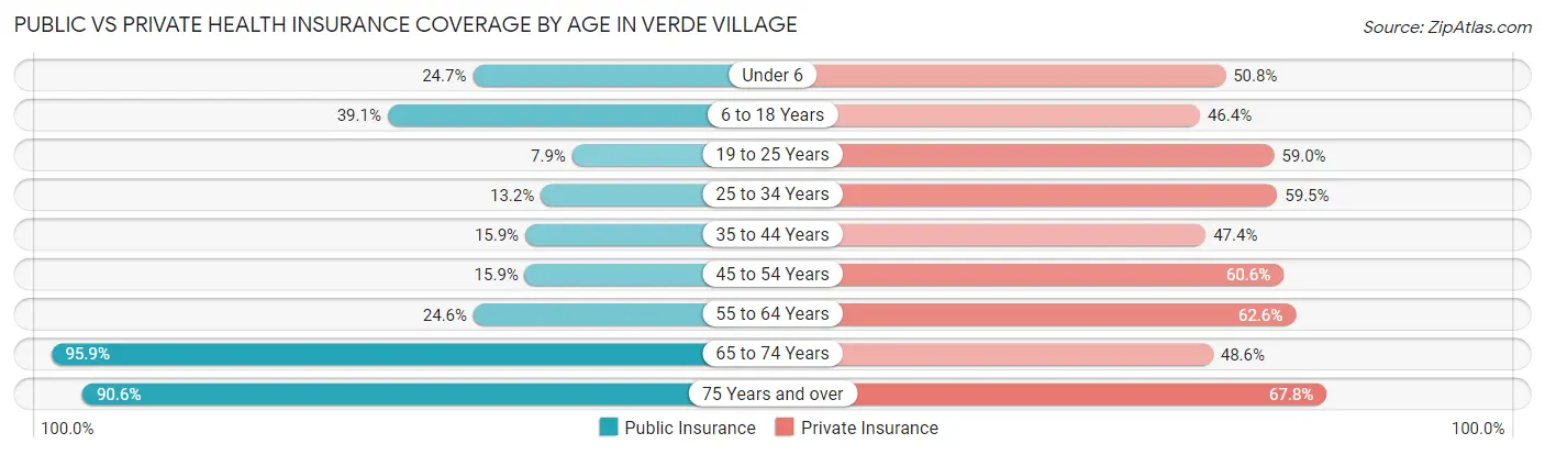 Public vs Private Health Insurance Coverage by Age in Verde Village
