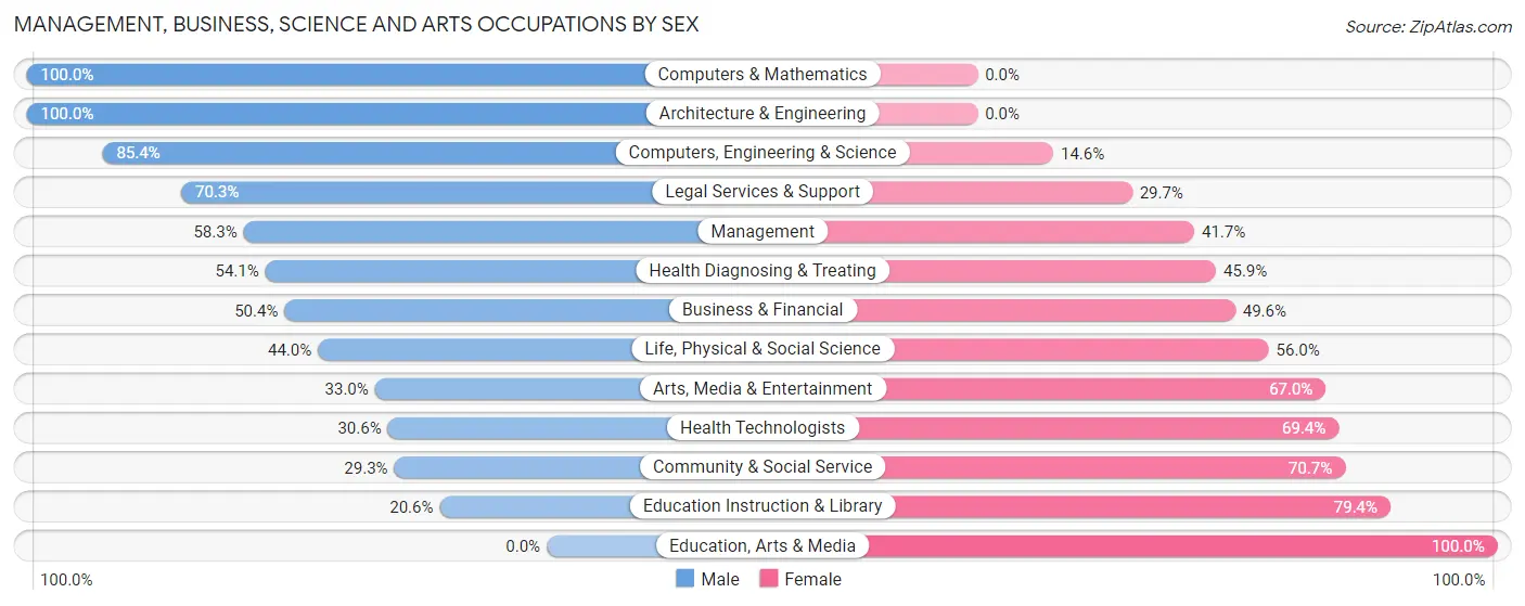 Management, Business, Science and Arts Occupations by Sex in Village of Oak Creek Big Park