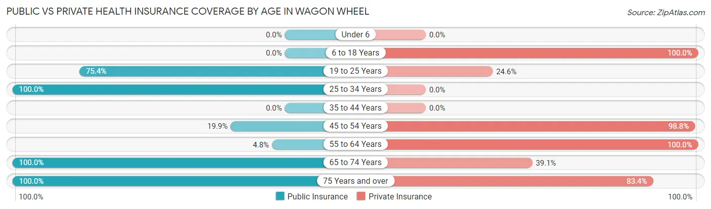 Public vs Private Health Insurance Coverage by Age in Wagon Wheel