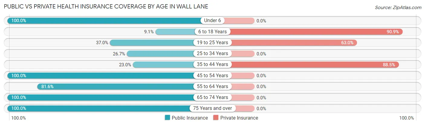 Public vs Private Health Insurance Coverage by Age in Wall Lane