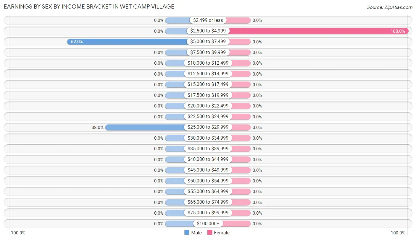 Earnings by Sex by Income Bracket in Wet Camp Village