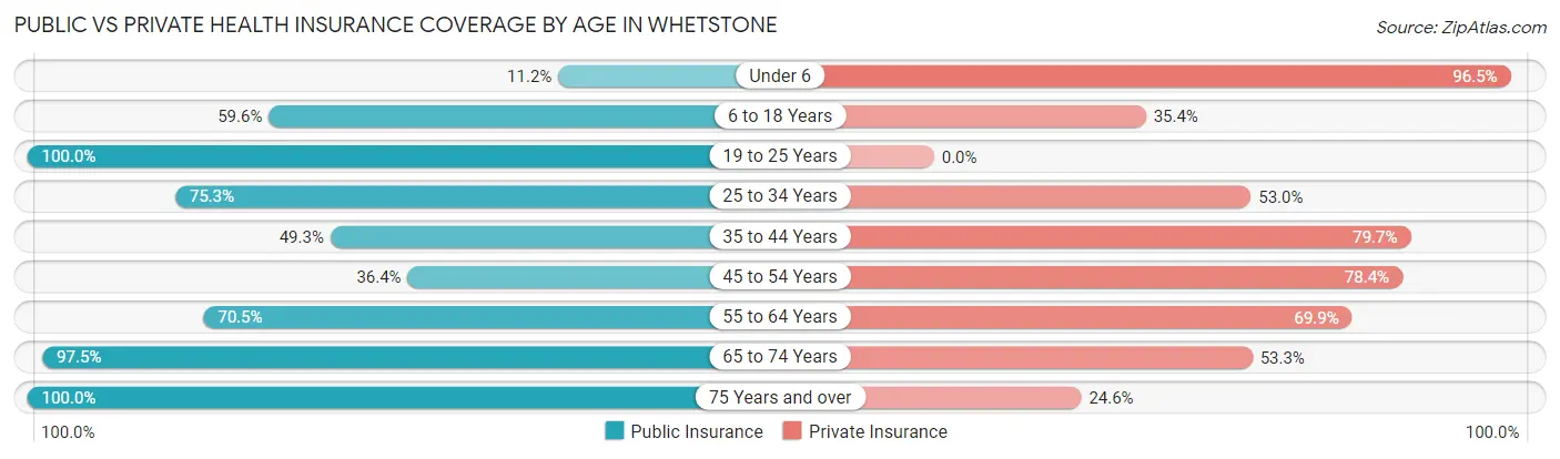 Public vs Private Health Insurance Coverage by Age in Whetstone