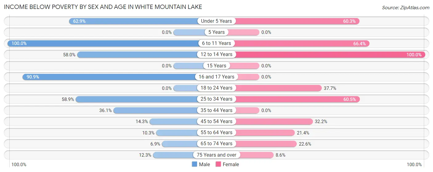 Income Below Poverty by Sex and Age in White Mountain Lake