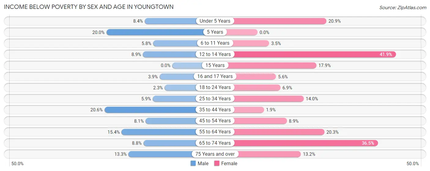 Income Below Poverty by Sex and Age in Youngtown