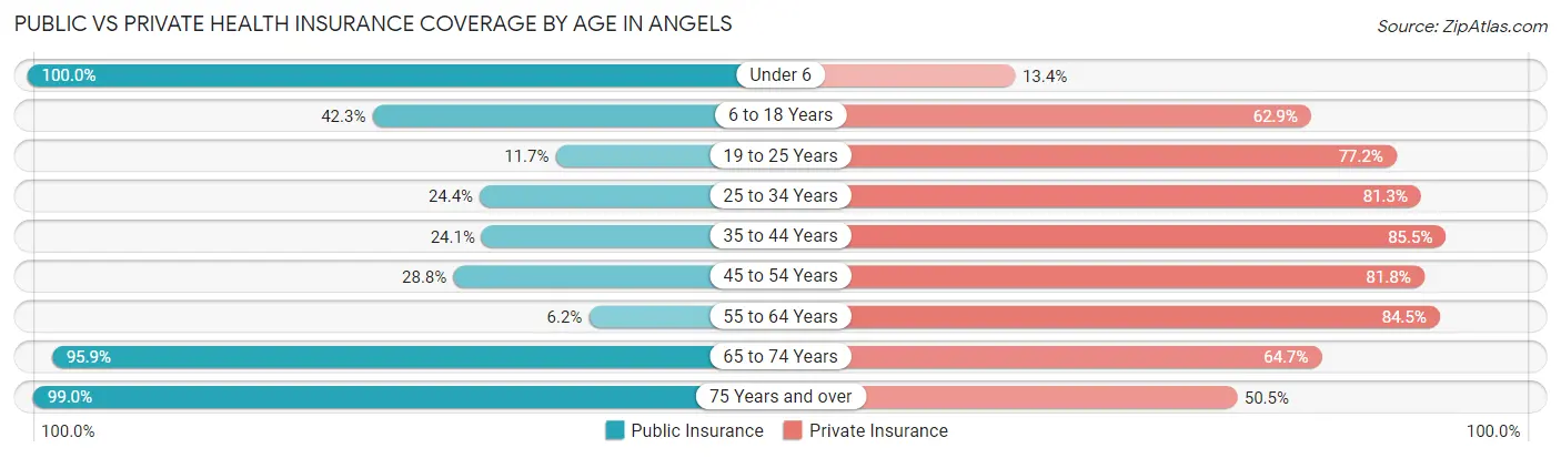 Public vs Private Health Insurance Coverage by Age in Angels