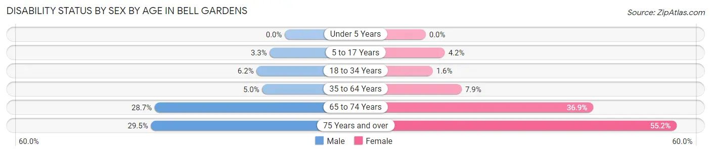 Disability Status by Sex by Age in Bell Gardens