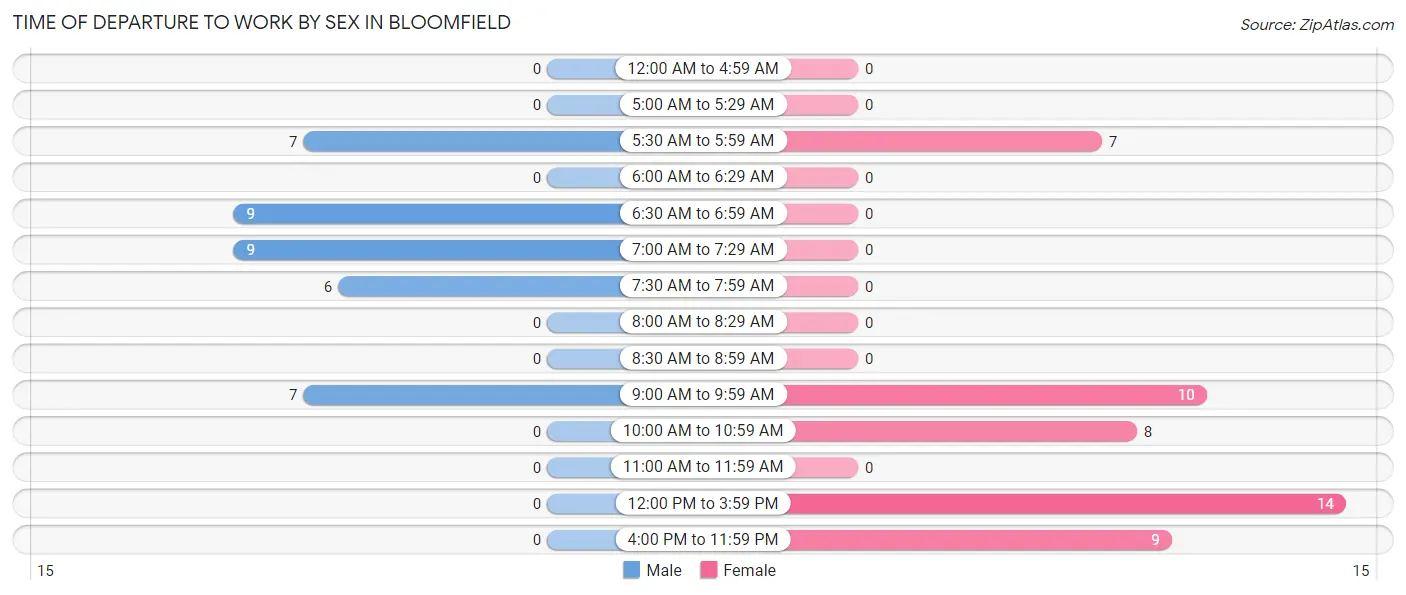 Time of Departure to Work by Sex in Bloomfield