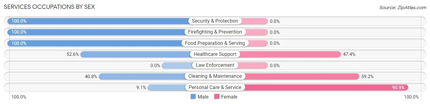 Services Occupations by Sex in Blue Lake