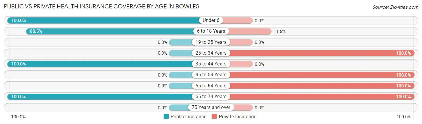 Public vs Private Health Insurance Coverage by Age in Bowles