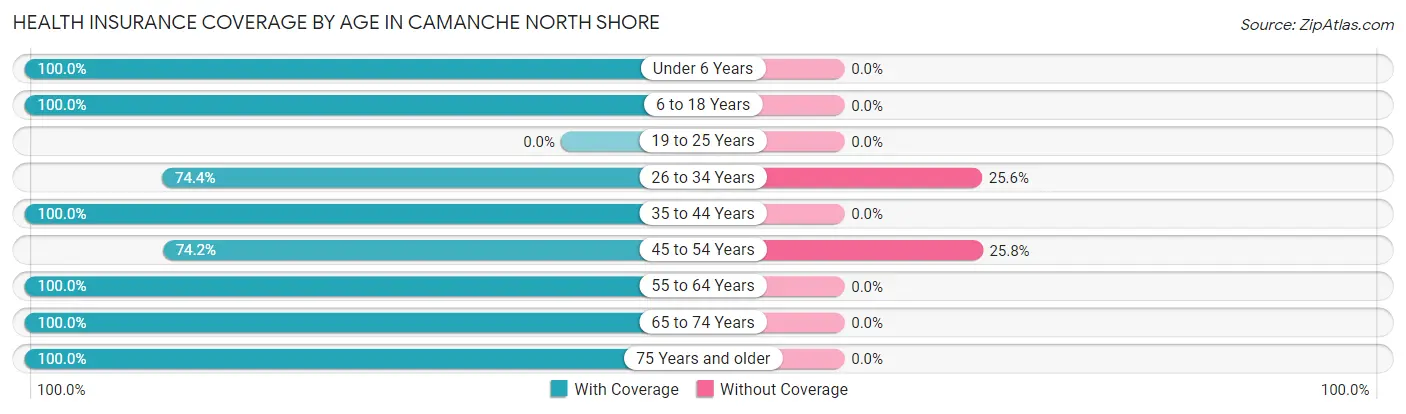 Health Insurance Coverage by Age in Camanche North Shore