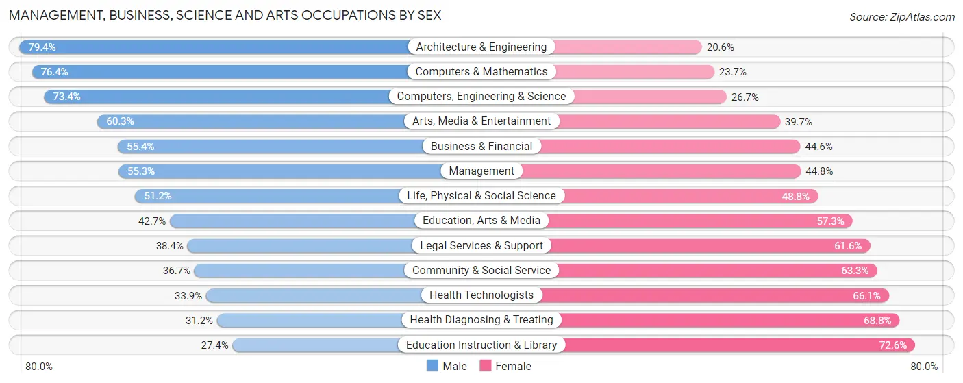 Management, Business, Science and Arts Occupations by Sex in Camarillo