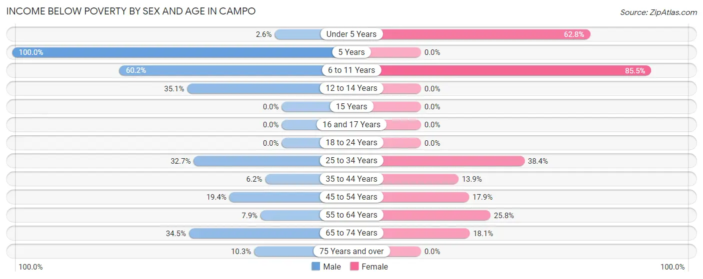 Income Below Poverty by Sex and Age in Campo