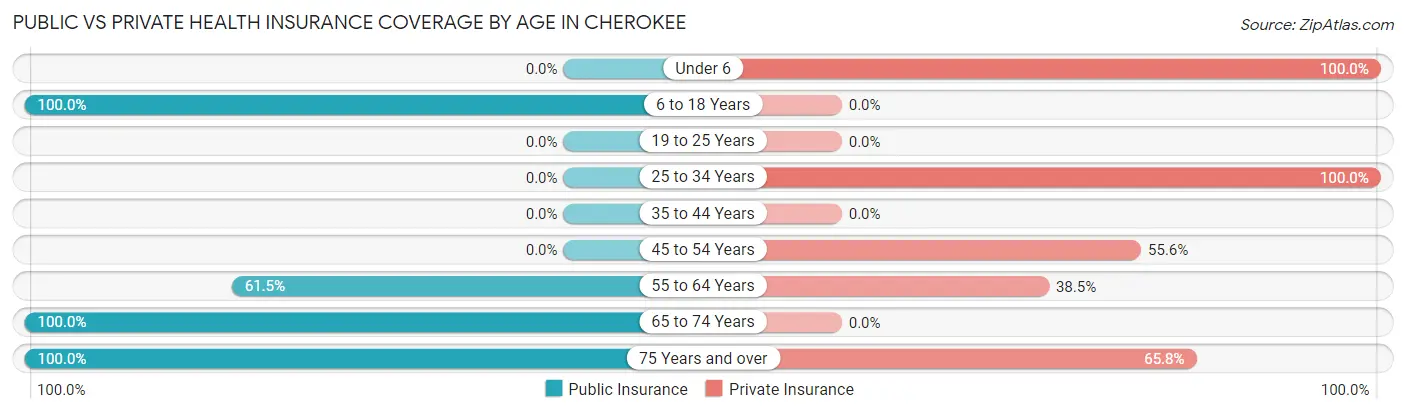 Public vs Private Health Insurance Coverage by Age in Cherokee