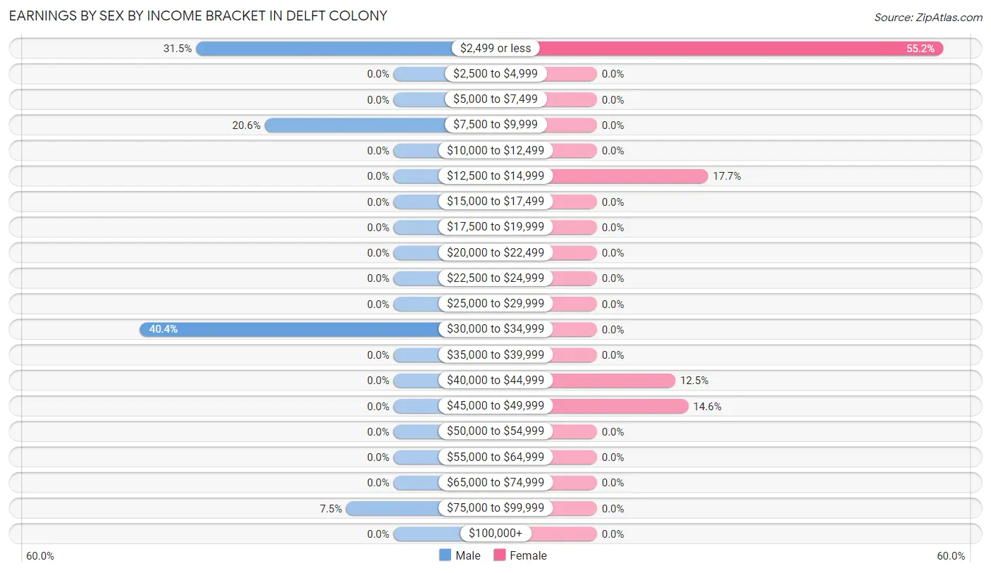 Earnings by Sex by Income Bracket in Delft Colony