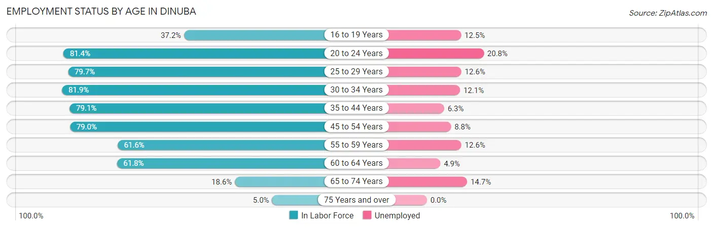 Employment Status by Age in Dinuba