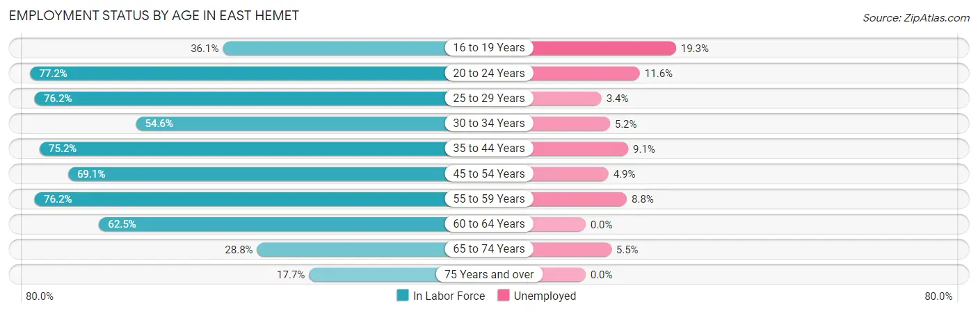 Employment Status by Age in East Hemet