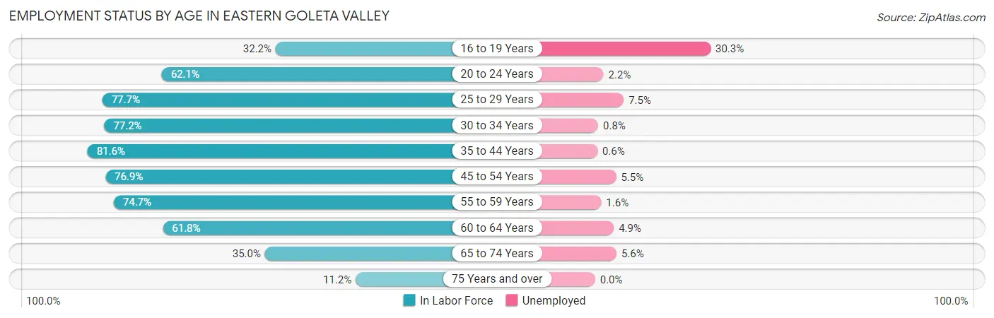 Employment Status by Age in Eastern Goleta Valley