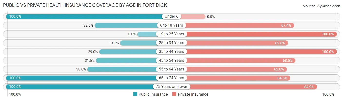 Public vs Private Health Insurance Coverage by Age in Fort Dick