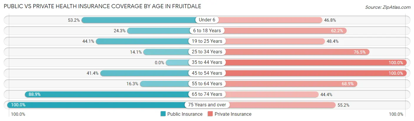 Public vs Private Health Insurance Coverage by Age in Fruitdale
