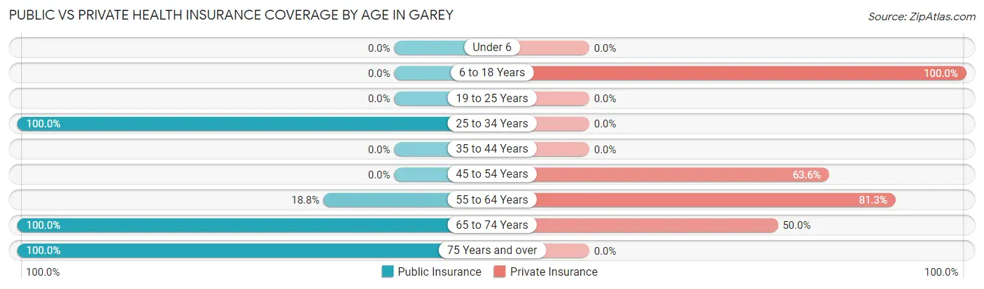 Public vs Private Health Insurance Coverage by Age in Garey