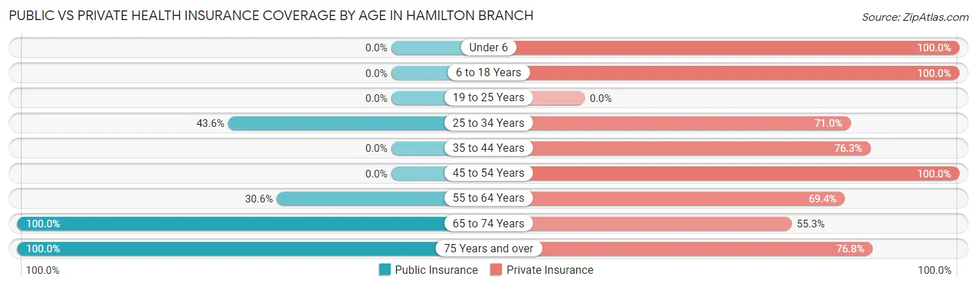 Public vs Private Health Insurance Coverage by Age in Hamilton Branch
