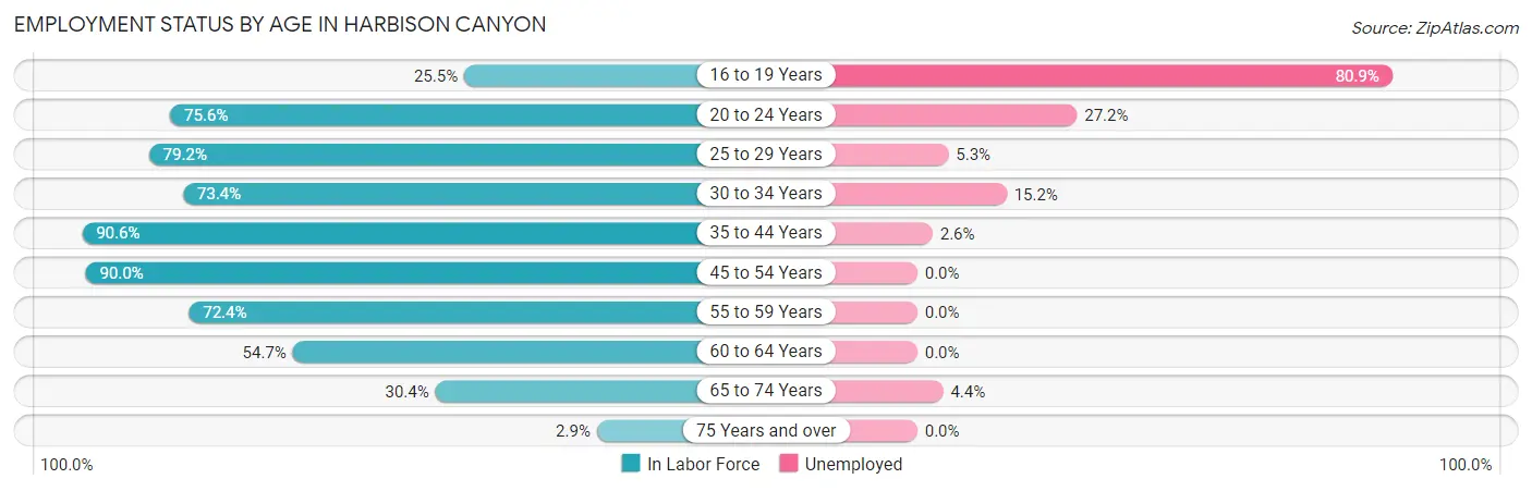 Employment Status by Age in Harbison Canyon