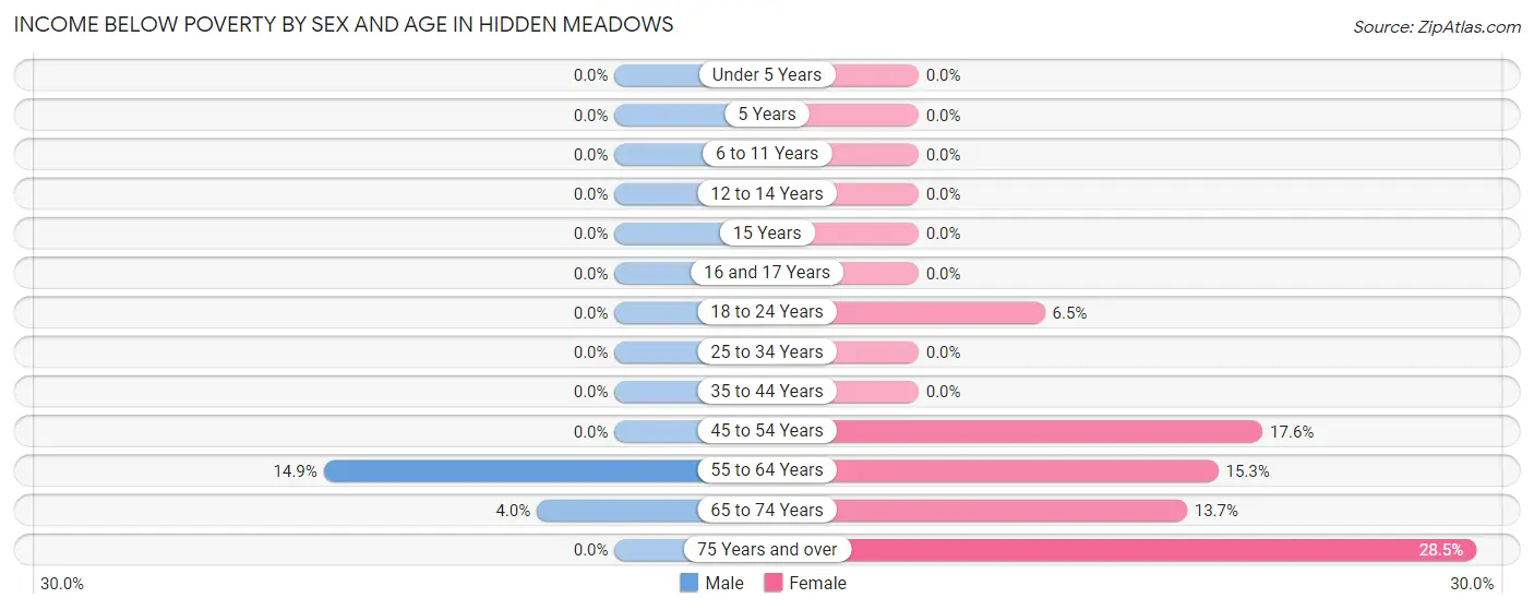 Income Below Poverty by Sex and Age in Hidden Meadows