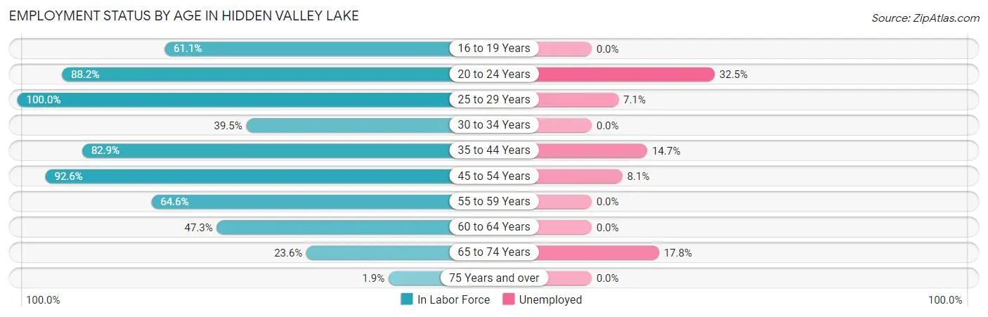 Employment Status by Age in Hidden Valley Lake