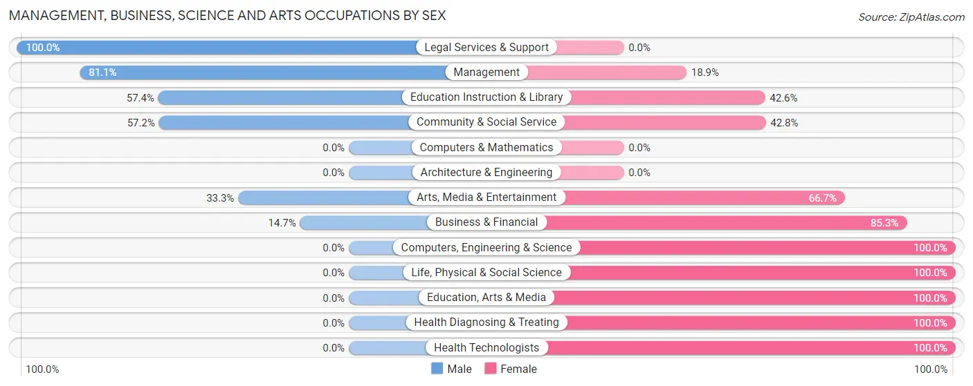 Management, Business, Science and Arts Occupations by Sex in Hilmar Irwin