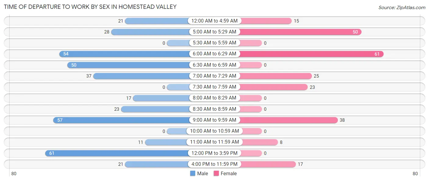 Time of Departure to Work by Sex in Homestead Valley