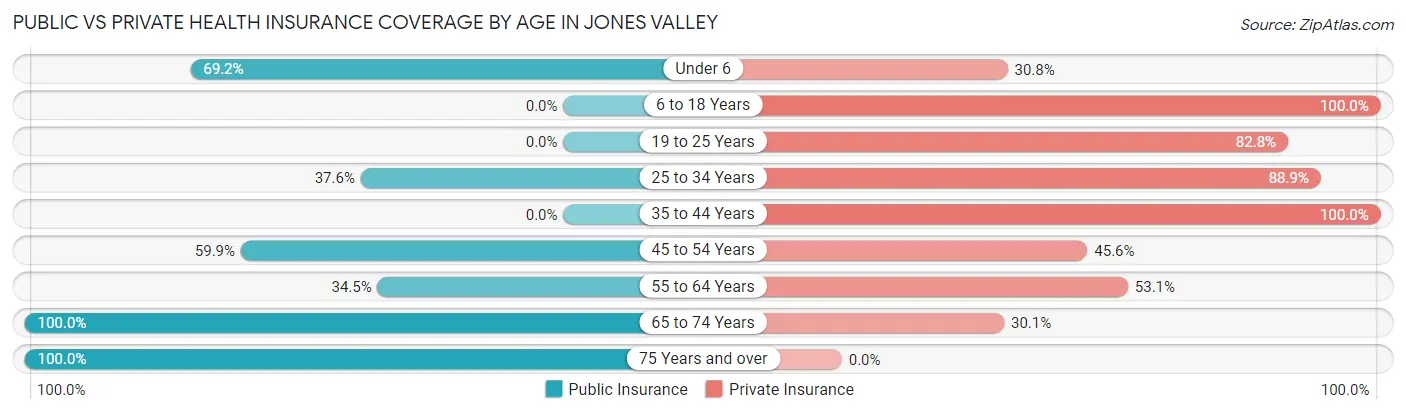 Public vs Private Health Insurance Coverage by Age in Jones Valley