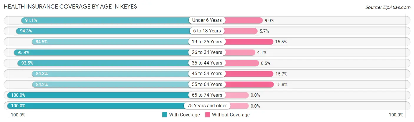 Health Insurance Coverage by Age in Keyes