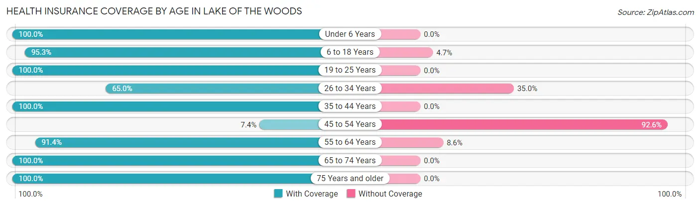 Health Insurance Coverage by Age in Lake of the Woods