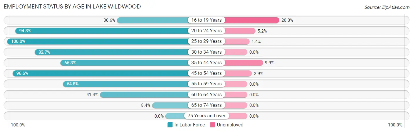 Employment Status by Age in Lake Wildwood