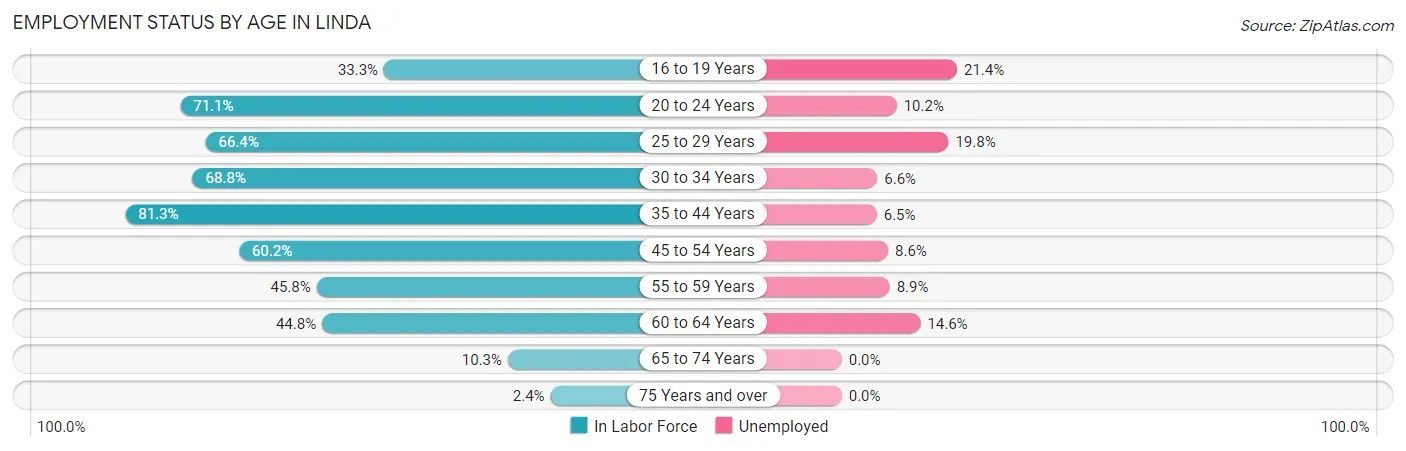 Employment Status by Age in Linda