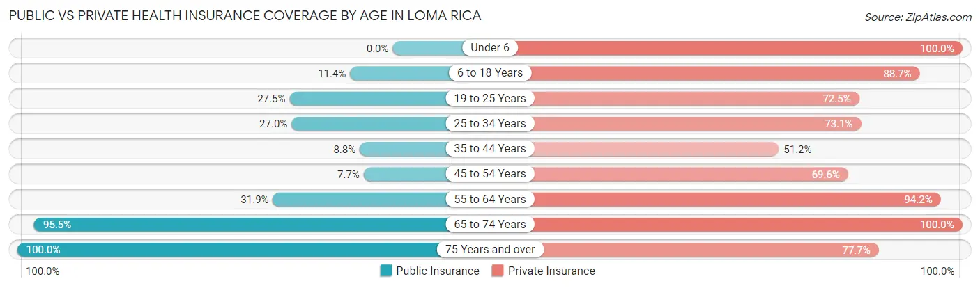Public vs Private Health Insurance Coverage by Age in Loma Rica