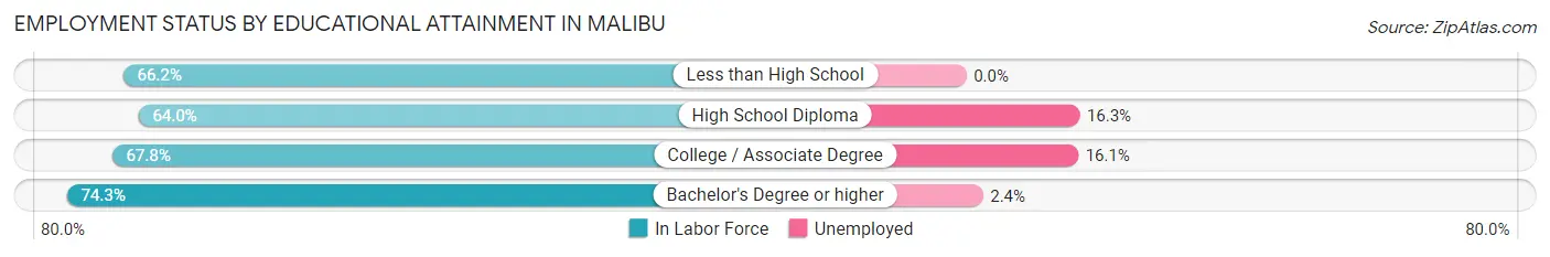 Employment Status by Educational Attainment in Malibu