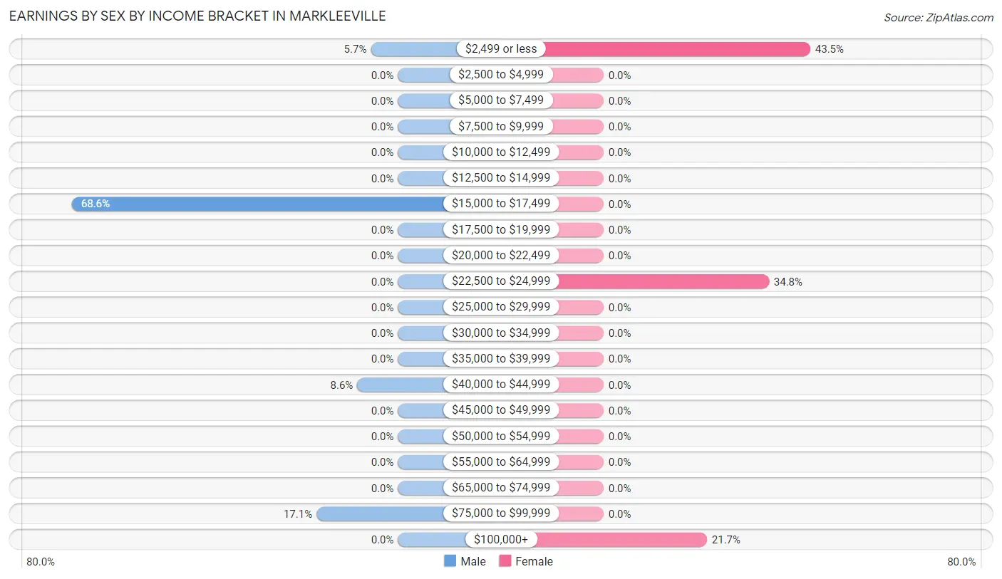 Earnings by Sex by Income Bracket in Markleeville