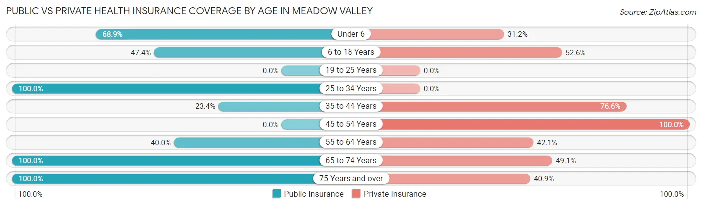 Public vs Private Health Insurance Coverage by Age in Meadow Valley