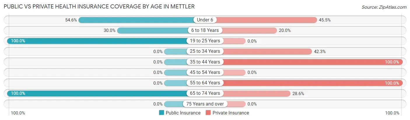 Public vs Private Health Insurance Coverage by Age in Mettler