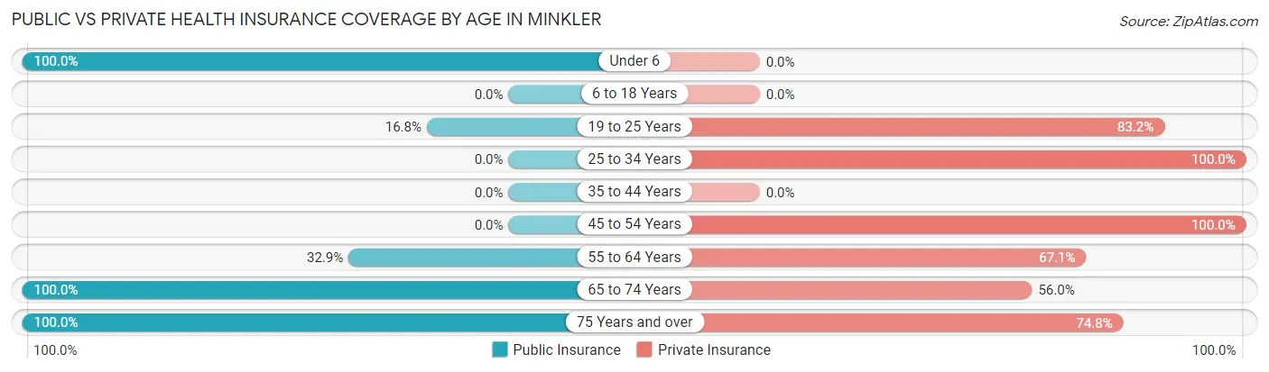 Public vs Private Health Insurance Coverage by Age in Minkler
