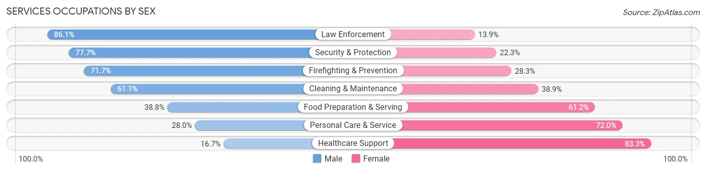 Services Occupations by Sex in Modesto